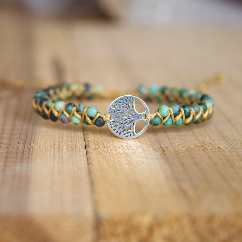 Pulsera para amantes de la amistad de Yoga tejida a mano con cuentas de ágata Natural de pino africano Árbol de la vida