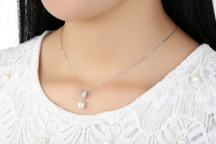Plata de Ley 925 colgante de perlas simuladas collar de cadena larga joyería collar de boda