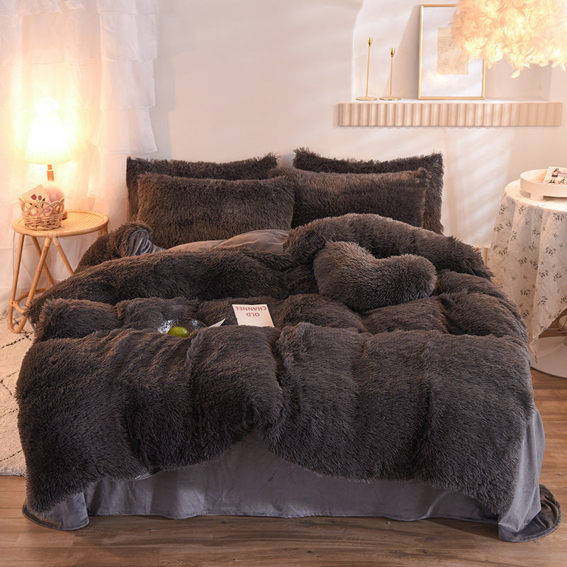 Funda de edredón de lana gruesa de lujo reina rey cama de invierno funda de edredón funda de almohada peluda de felpa conjunto de ropa de cama