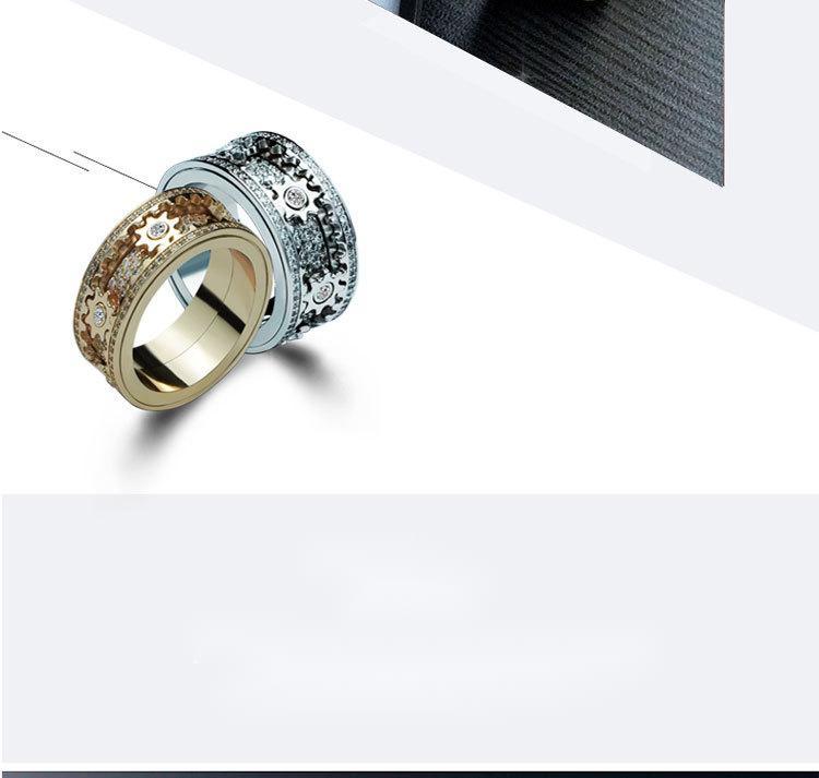 Con incrustaciones de piedra incrustada con engranaje de diamante de yeso vibrato giratorio para hombres y mujeres el mismo anillo