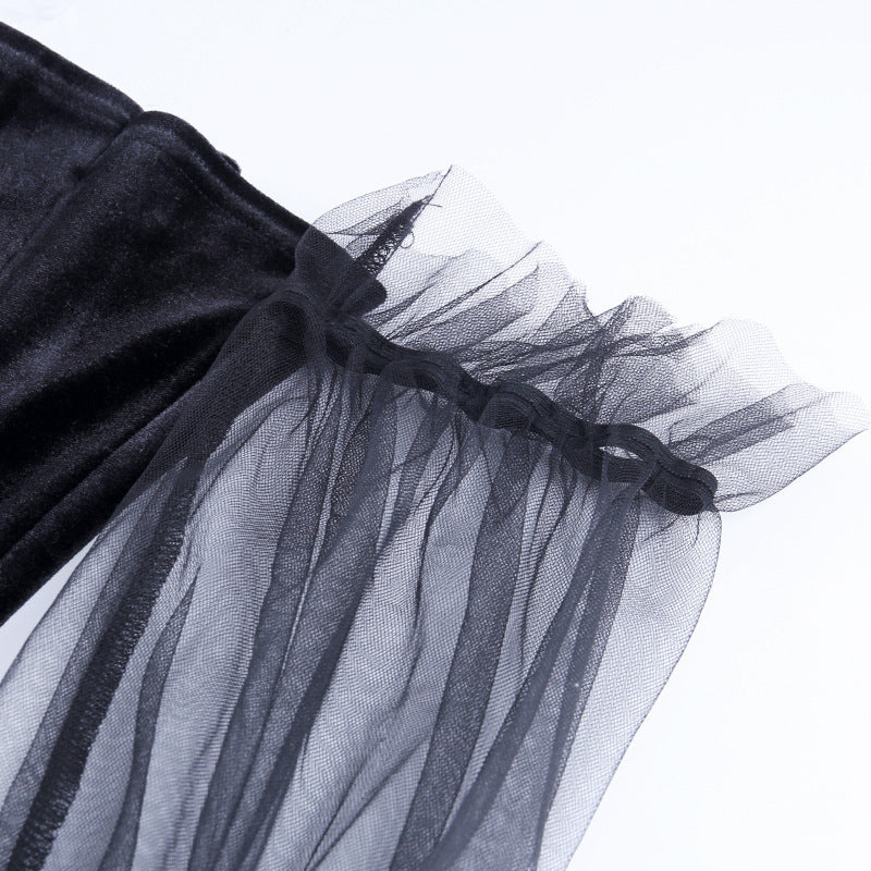 Sexy see-through mesh pleated skirt