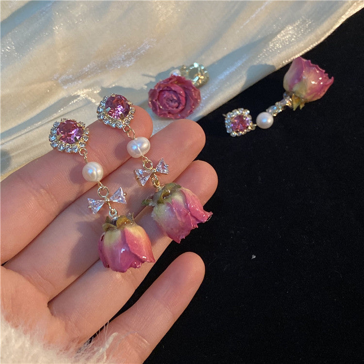 Women's Retro Natural Immortal Flower Earrings Niche Design