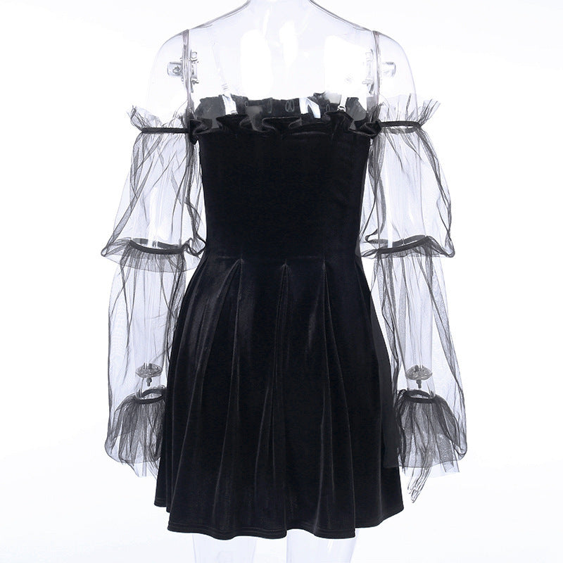 Sexy see-through mesh pleated skirt