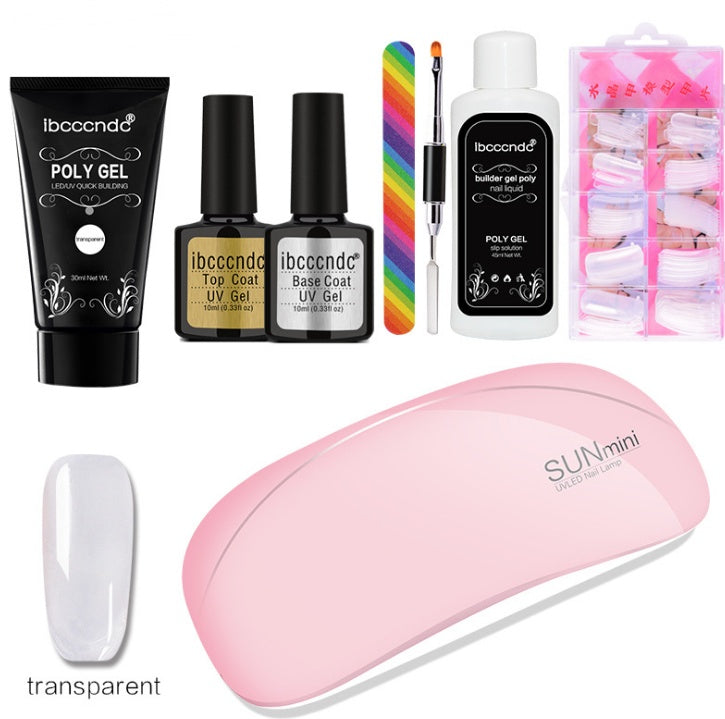 Extensión rápida e indolora del pegamento de cristal + caja de 100 piezas con cristal de uñas escalado