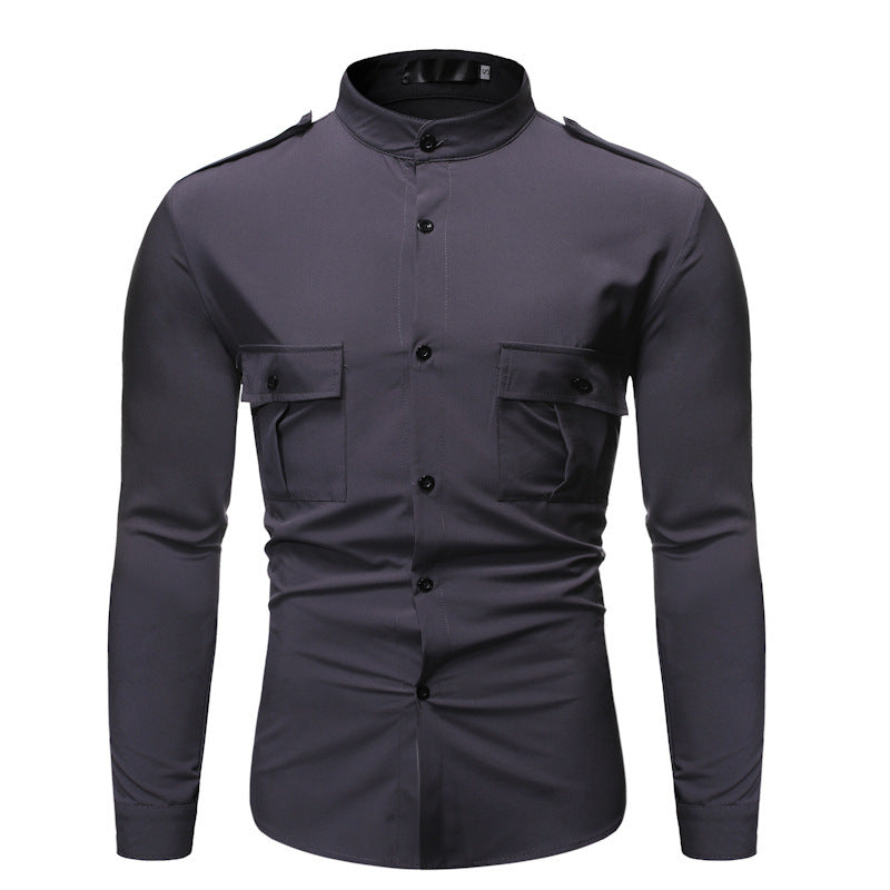Solid-color long sleeve shirt man