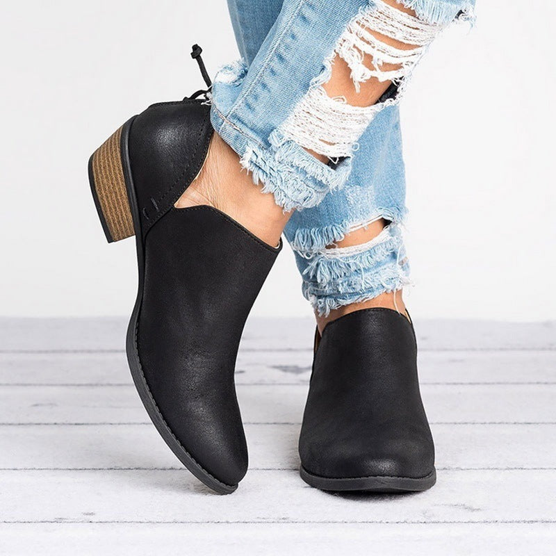 Otoño Mujer Zapatos Retro botas de tacón alto