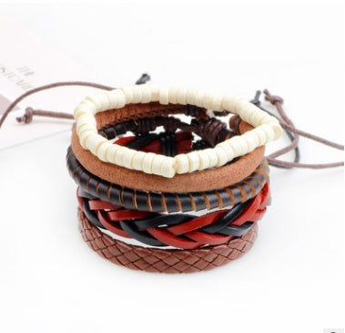 Pulsera de cuero para hombre pulsera de cuentas multicapa Punk Wrap pulseras para mujer Vintage punk hombres joyería