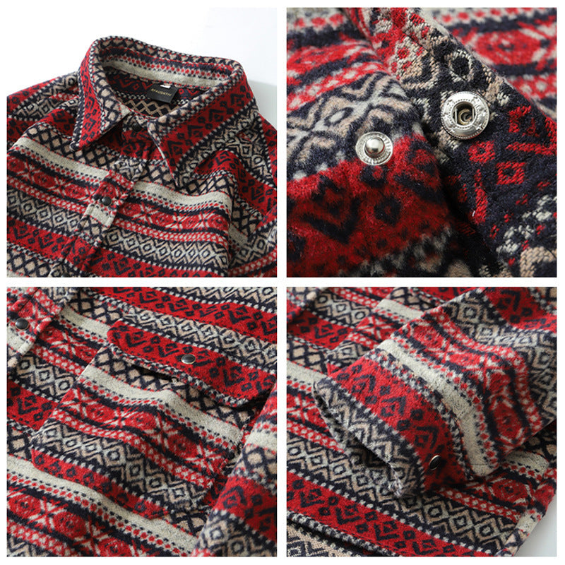 New Style Of Autumn And Winter Adds Thick Woolen Plaid Shirt Man
