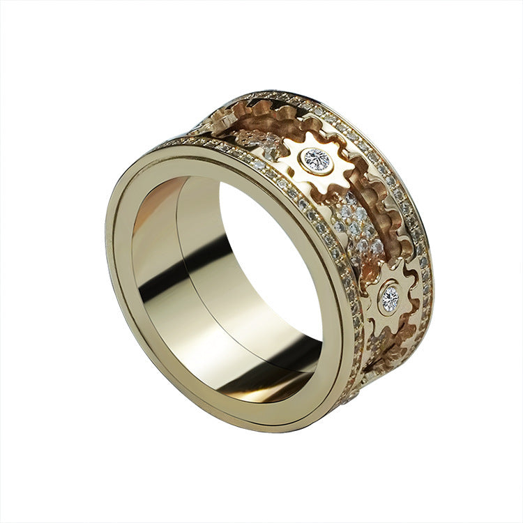 Con incrustaciones de piedra incrustada con engranaje de diamante de yeso vibrato giratorio para hombres y mujeres el mismo anillo