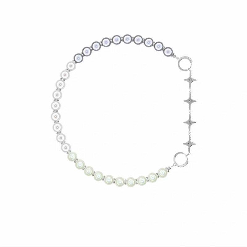 Nuevo diseño de nicho de moda sentido blanco azul luminoso perla costura collar femenino Cruz gargantilla clavícula collar de cadena