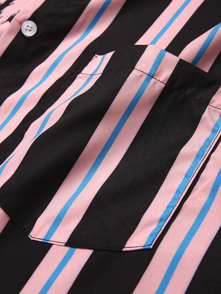Ropa de Hombre 2021 verano nuevos hombres de estampado de coco a rayas costura Casual vacaciones camisa de manga corta Para Hombre