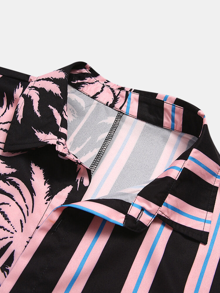 Ropa de Hombre 2021 verano nuevos hombres de estampado de coco a rayas costura Casual vacaciones camisa de manga corta Para Hombre