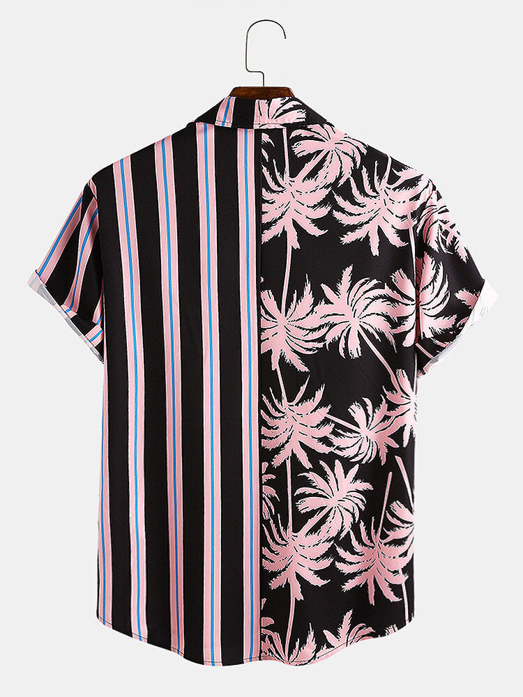 Ropa de Hombre 2021 verano nuevos hombres de estampado de coco a rayas costura Casual vacaciones camisa de manga corta Para Hombre