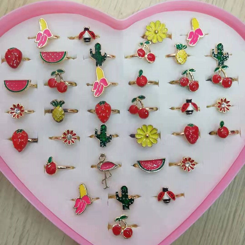 New Korean Version Alloy Cartoon Fruit Children Ring Cute Princess Jewelry Wholesale