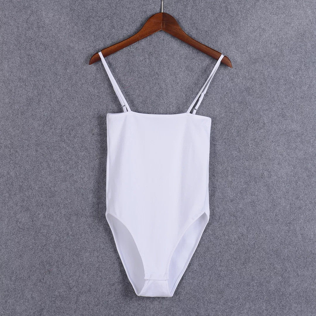 Ropa interior Sexy de mujer de Color sólido ajustado de boca plana Sling de una pieza de fondo chaleco y pecho
