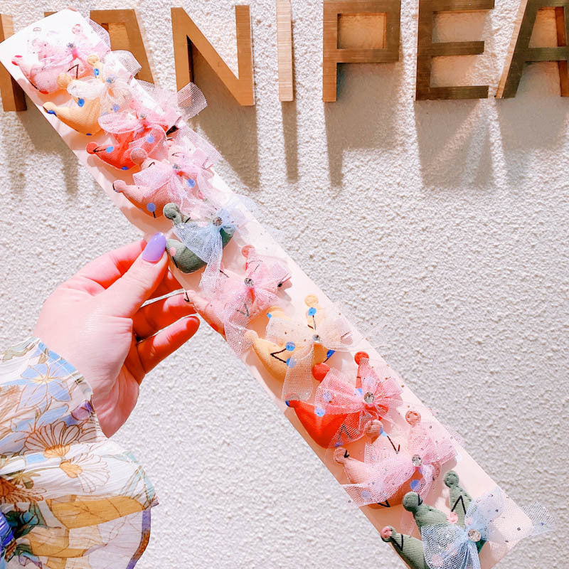 3217 New Korean Spring Bow Mq Crown Fabric Lace Children''S Duckbill Clip Banger Clip