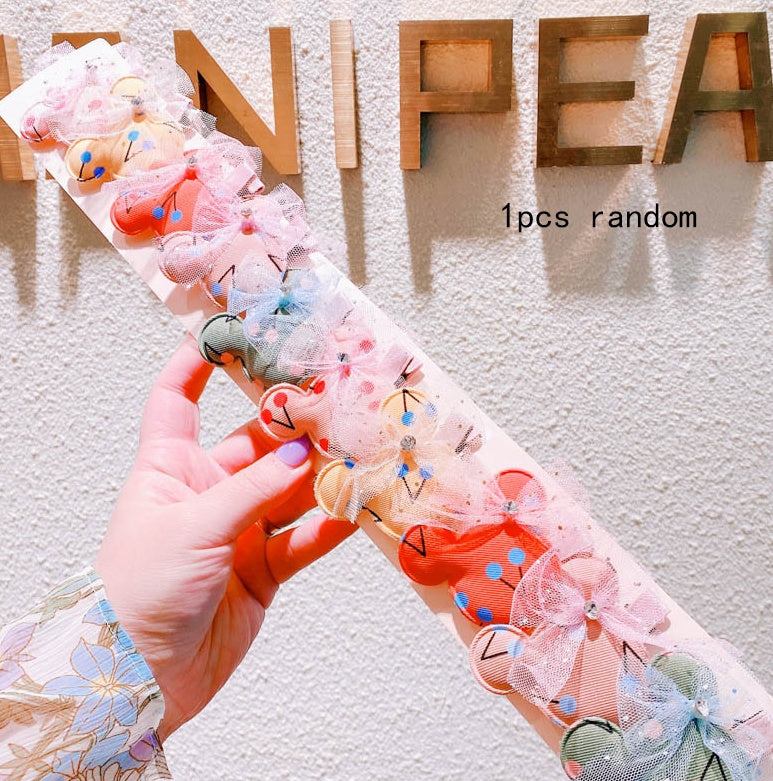 3217 New Korean Spring Bow Mq Crown Fabric Lace Children''S Duckbill Clip Banger Clip