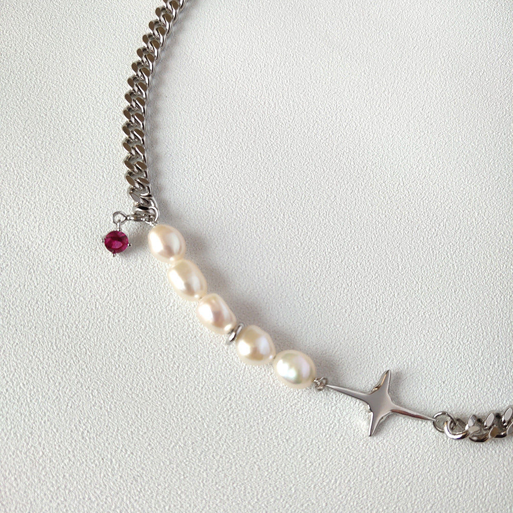 Cadena de clavícula femenina de agua dulce deslumbrante collar