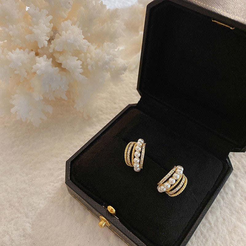 Simple Temperament All-match Small Multi-circle Zircon Earrings