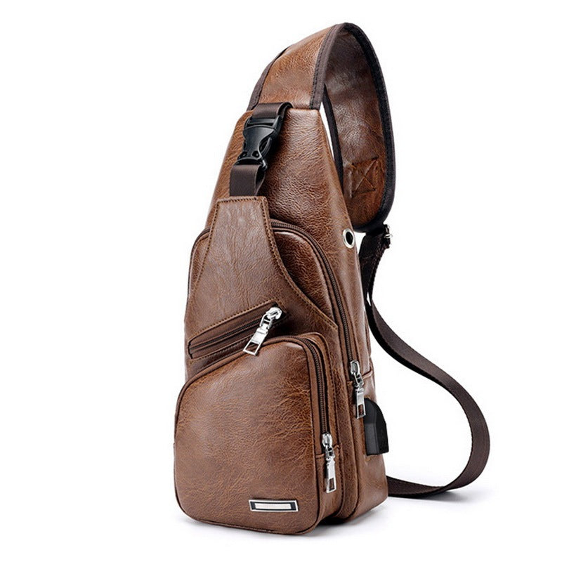 Bolsa de carga USB para hombre, bolsa de pecho para hombre, bolsa de hombro de PVC PU personalizada, bolsa de viaje de mensajero en Diagonal, bolsas de cuerpo cruzado