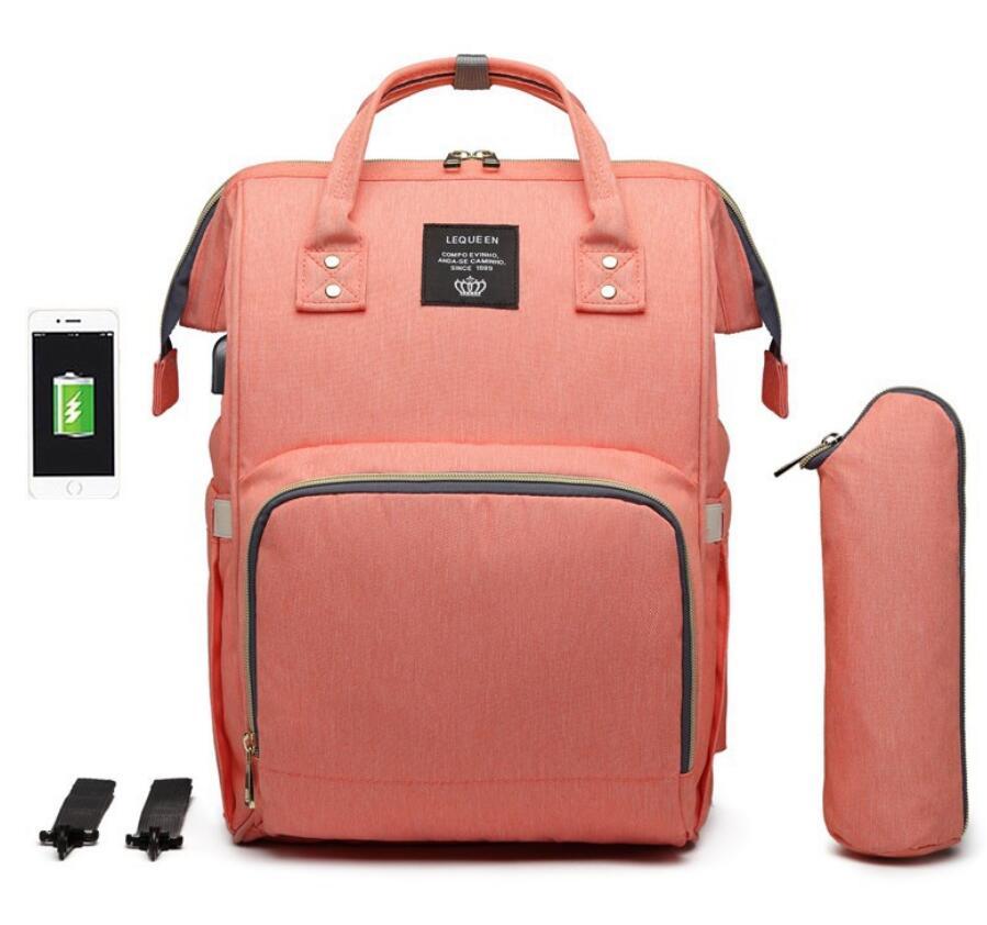 LEQUEEN bolsa de pañales de gran capacidad momia de lactancia mochilas de viaje cochecito de bebé cuidado del bebé maternidad bolso impermeable USB