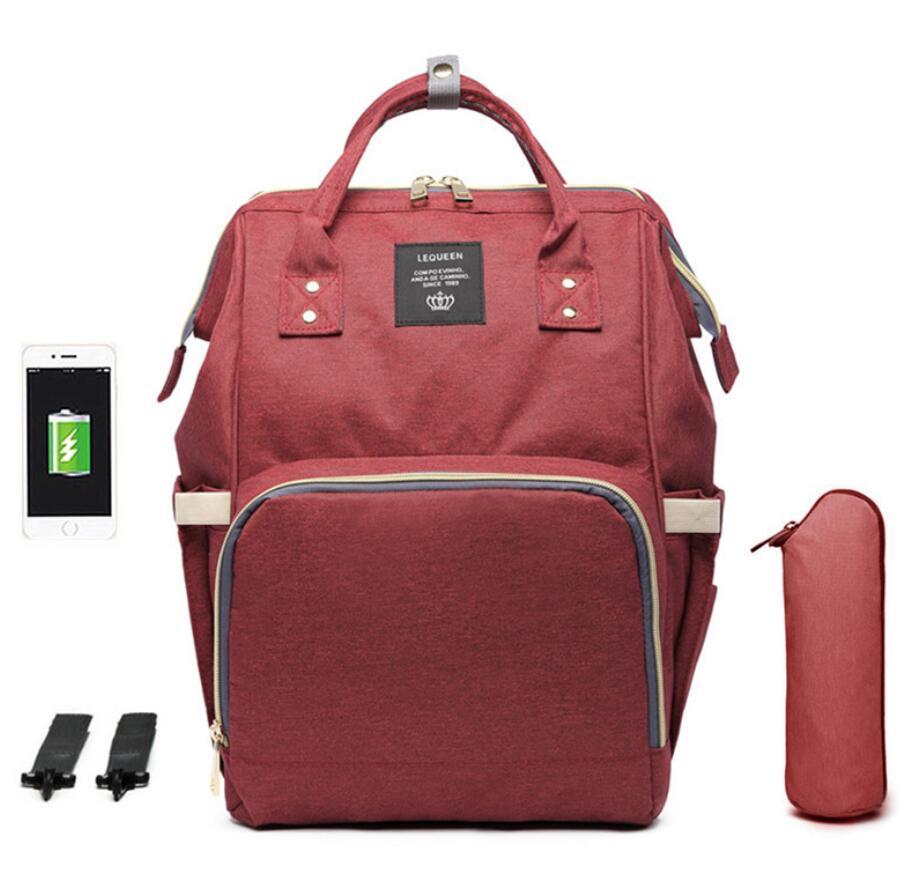 LEQUEEN bolsa de pañales de gran capacidad momia de lactancia mochilas de viaje cochecito de bebé cuidado del bebé maternidad bolso impermeable USB
