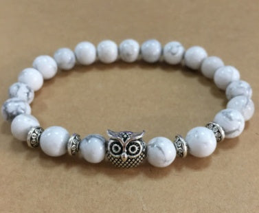 Pulsera de Yoga con cabeza de búho de piedra Natural