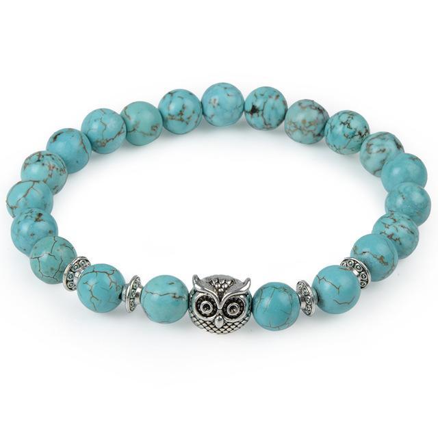 Pulsera de Yoga con cabeza de búho de piedra Natural