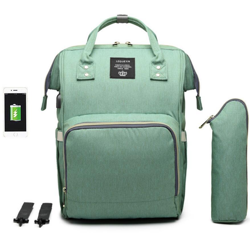 LEQUEEN bolsa de pañales de gran capacidad momia de lactancia mochilas de viaje cochecito de bebé cuidado del bebé maternidad bolso impermeable USB