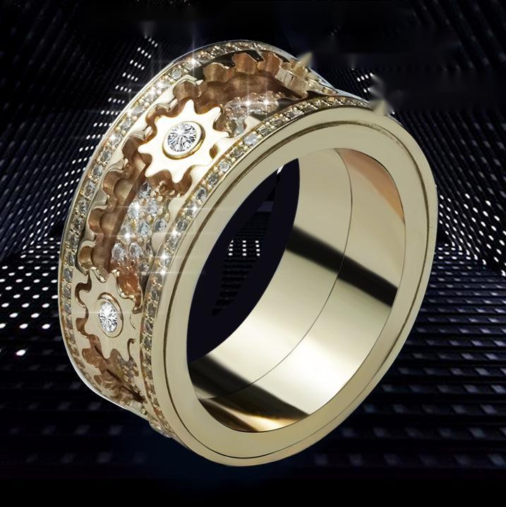 Con incrustaciones de piedra incrustada con engranaje de diamante de yeso vibrato giratorio para hombres y mujeres el mismo anillo