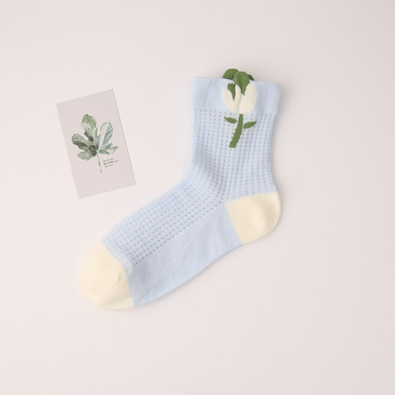 Women's Thin All-match Mid-tube Mesh Three-dimensional Trendy Socks