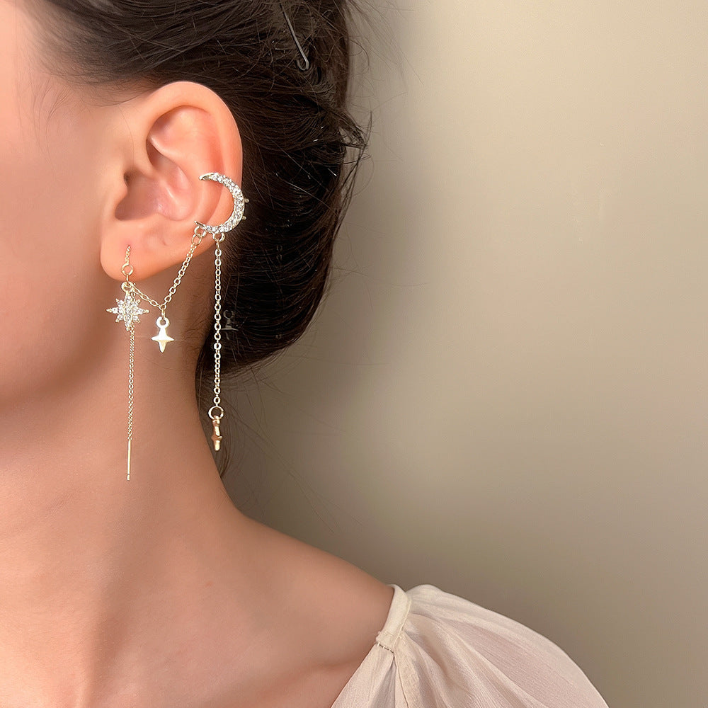 Fashion Light Luxury Micro Inset Zircon Moon Ear Clip Ear Piercing Free