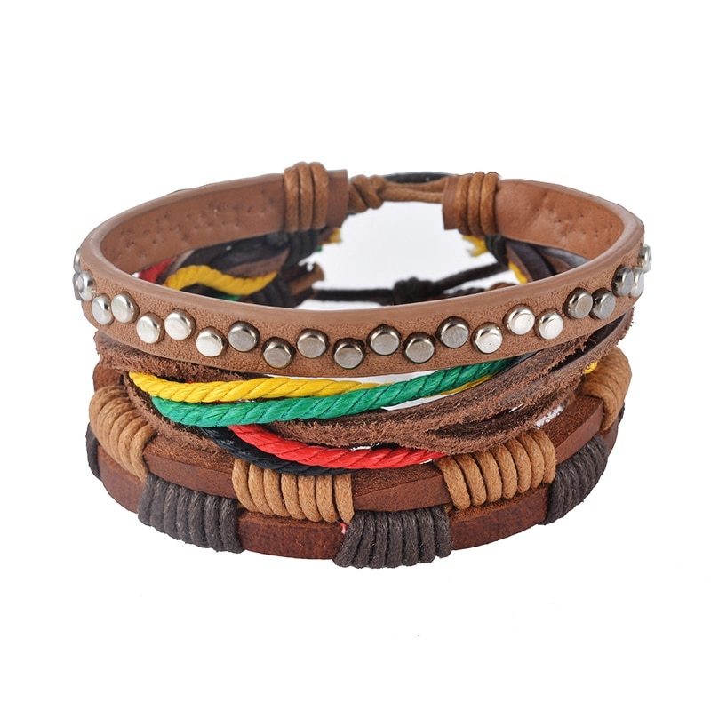 Pulsera de cuero para hombre pulsera de cuentas multicapa Punk Wrap pulseras para mujer Vintage punk hombres joyería