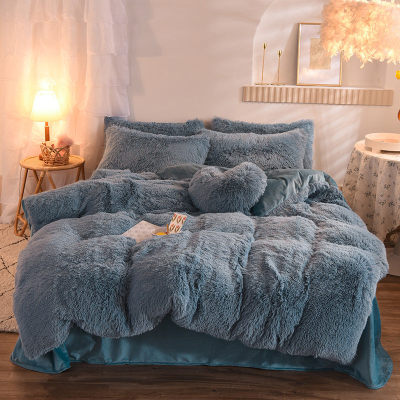 Funda de edredón de lana gruesa de lujo reina rey cama de invierno funda de edredón funda de almohada peluda de felpa conjunto de ropa de cama