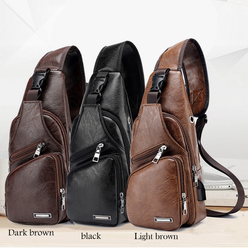 Bolsa de carga USB para hombre, bolsa de pecho para hombre, bolsa de hombro de PVC PU personalizada, bolsa de viaje de mensajero en Diagonal, bolsas de cuerpo cruzado