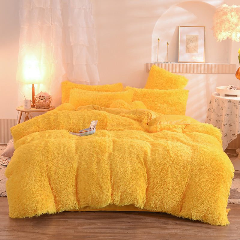 Funda de edredón de lana gruesa de lujo reina rey cama de invierno funda de edredón funda de almohada peluda de felpa conjunto de ropa de cama