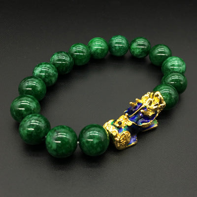 2021 temperatura sensible color que cambia la cadena de mano 12mm verde Calcedonia pulsera color cálido mascota mano ornamento
