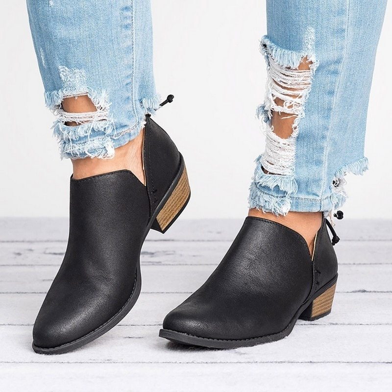 Otoño Mujer Zapatos Retro botas de tacón alto