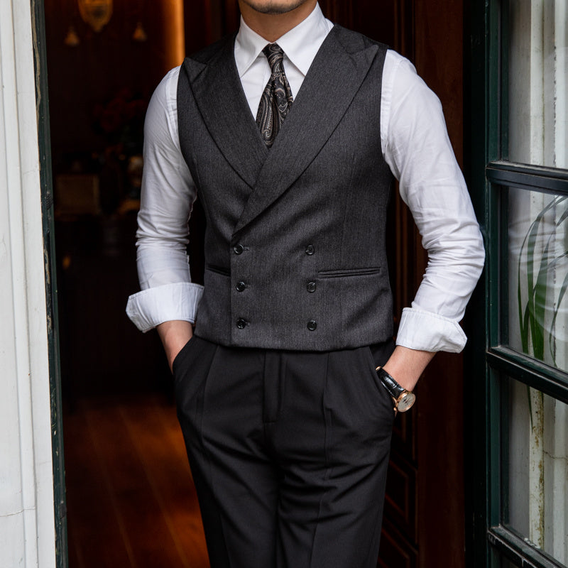 Slim Business Double Breasted Solid Color Vest Man