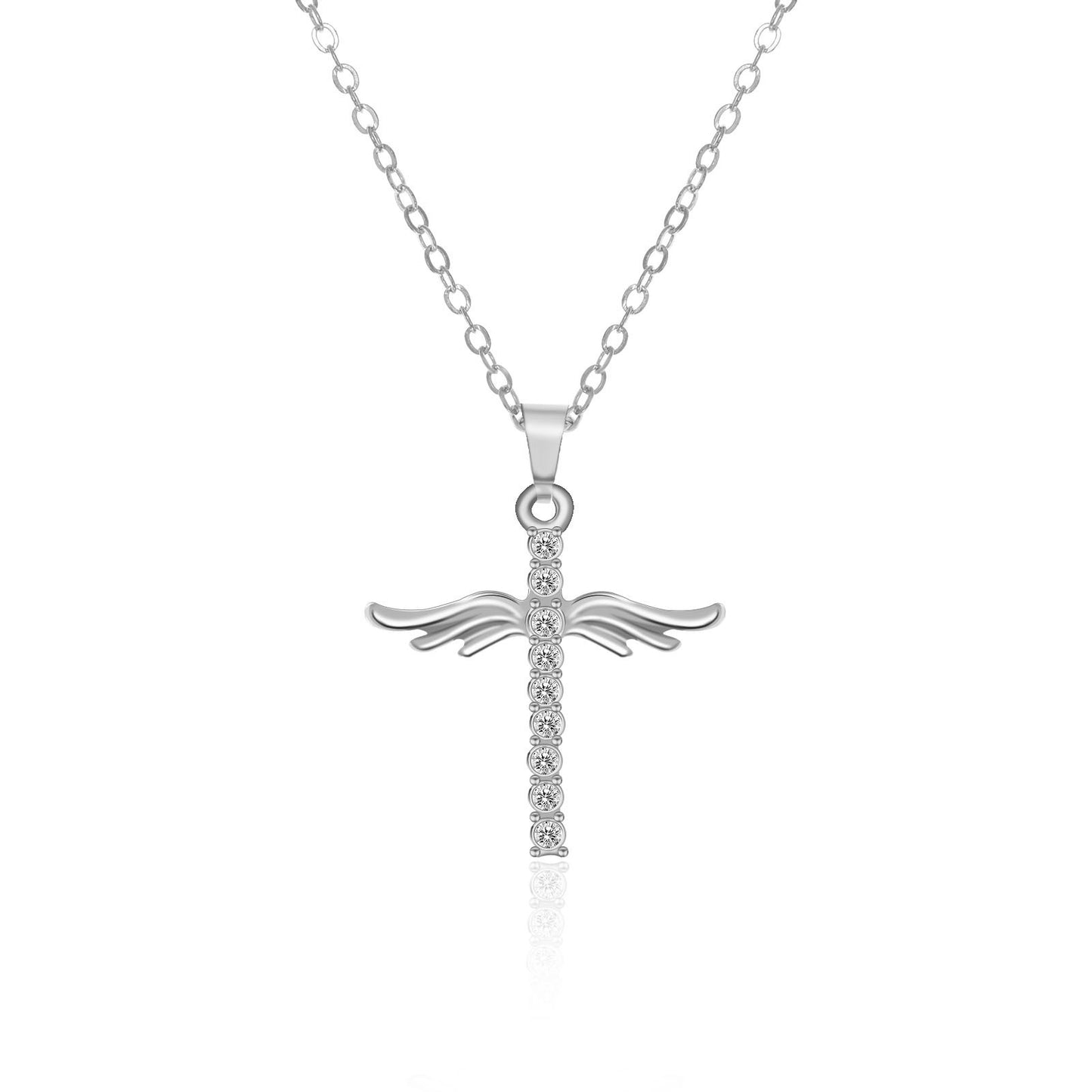 Simple cruz diamante alas de Ángel colgante