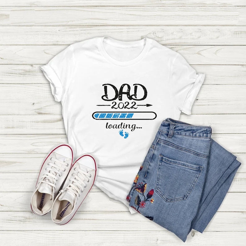 Short Sleeve Pullover Progress Bar DAD Printed Gray Round-collar T-shirt For Men And Women