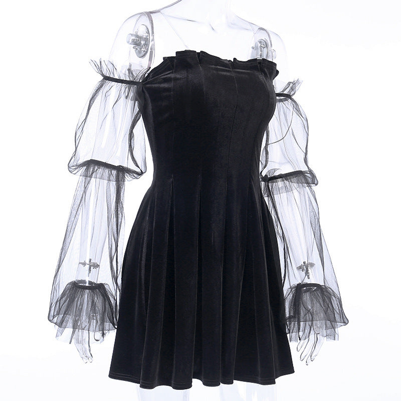 Sexy see-through mesh pleated skirt