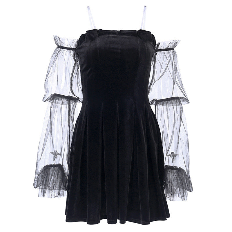 Sexy see-through mesh pleated skirt