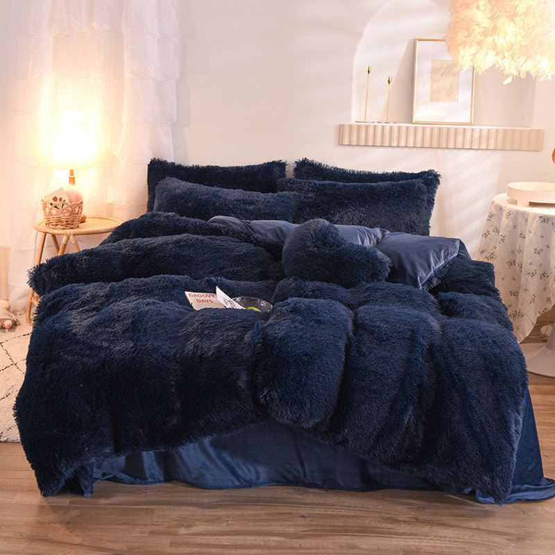 Funda de edredón de lana gruesa de lujo reina rey cama de invierno funda de edredón funda de almohada peluda de felpa conjunto de ropa de cama