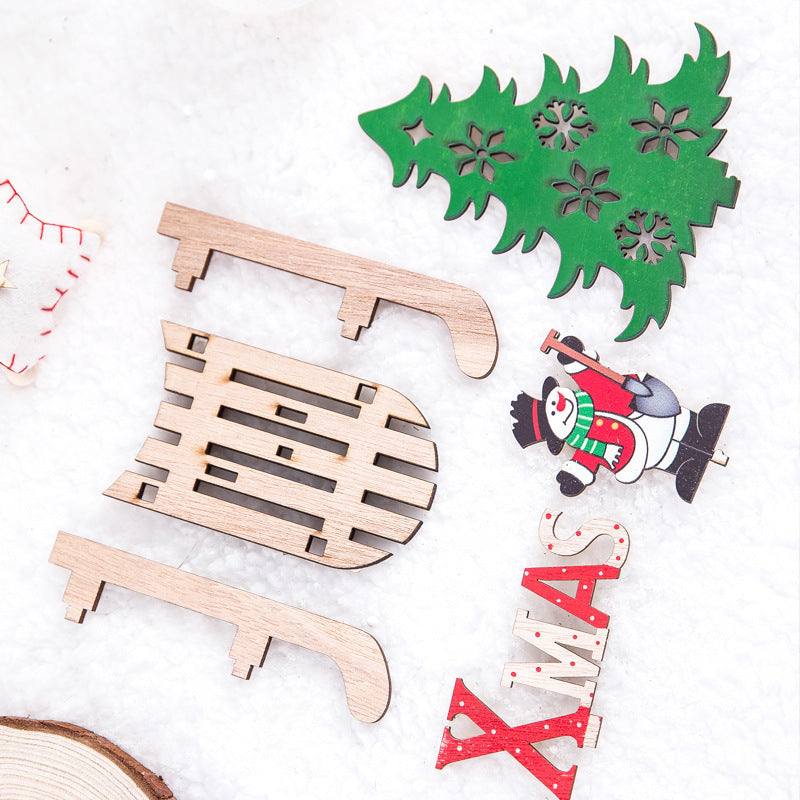 Creative Painted Wooden Assembling DIY Sled Car