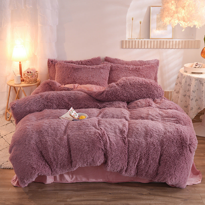 Funda de edredón de lana gruesa de lujo reina rey cama de invierno funda de edredón funda de almohada peluda de felpa conjunto de ropa de cama