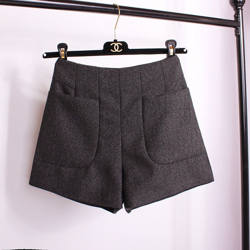 Autumn and winter shorts high waist woolen shorts wide leg pants