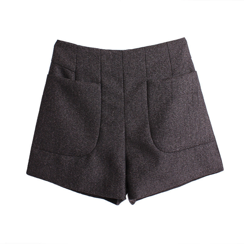 Autumn and winter shorts high waist woolen shorts wide leg pants