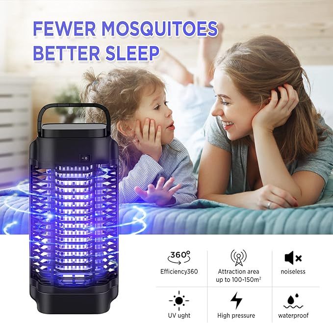 Bug Zapper For Indoor Outdoor, Rechargeable Mosquito Zapper With 3600V High Powered, Electric Pest Control Insect Fly Zapper Can Attract Gnats, Mosquitoes, Flies, Moths For Home, Patio