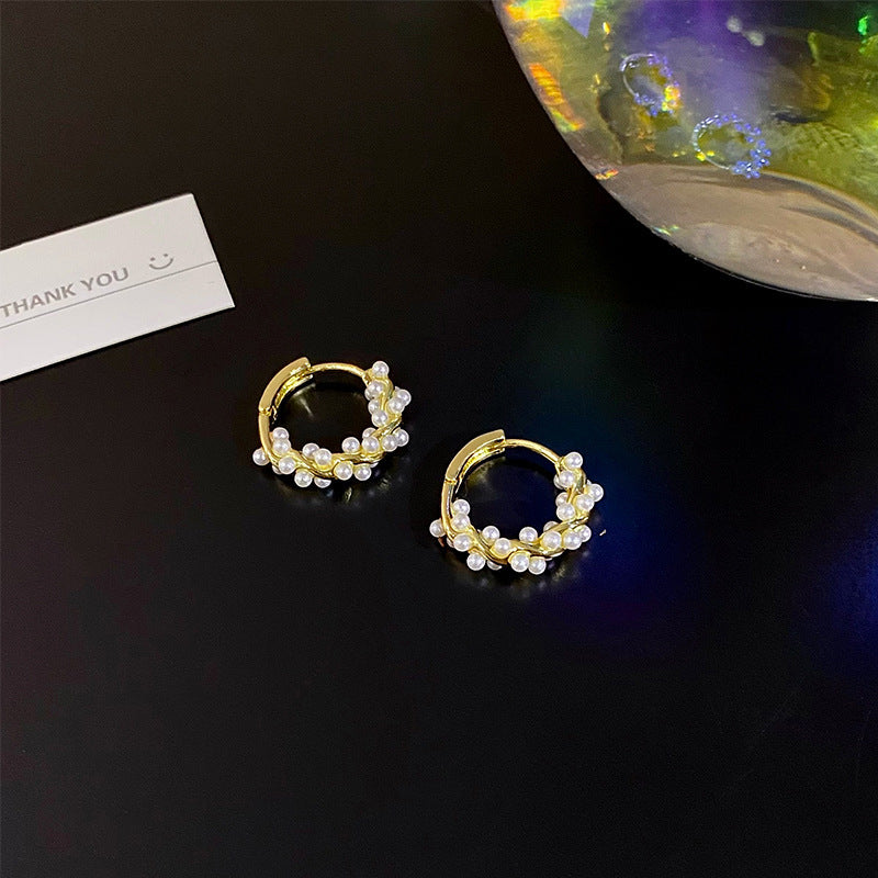 Pearl Earrings Autumn And Winter Special-interest Design Bead Eardrops Earrings New Elegant Circle Ear Clip Women
